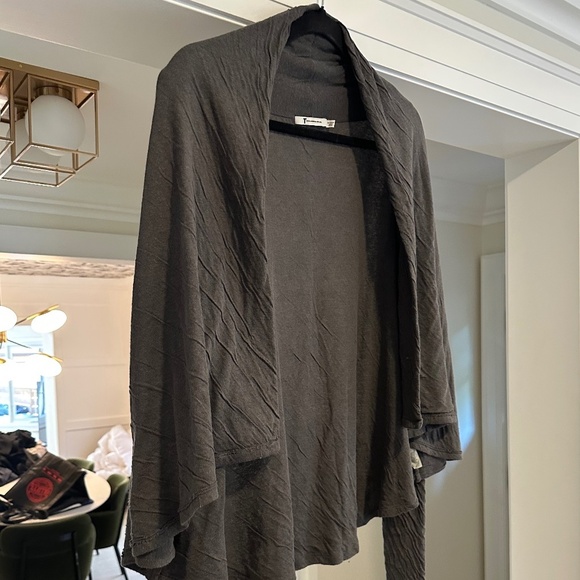 T by Alexander Wang Grey Crinkled Jersey Knit Moto Draping Open Cardigan - Sz M - Picture 2 of 11